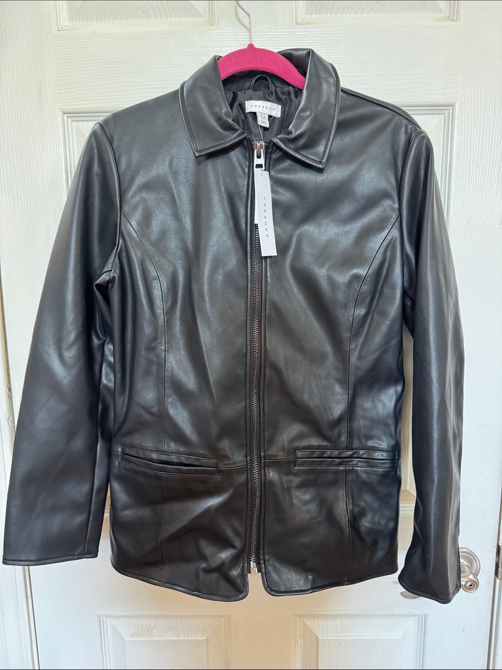 Topshop Black Faux Leather Zip-Up Jacket womens size 6